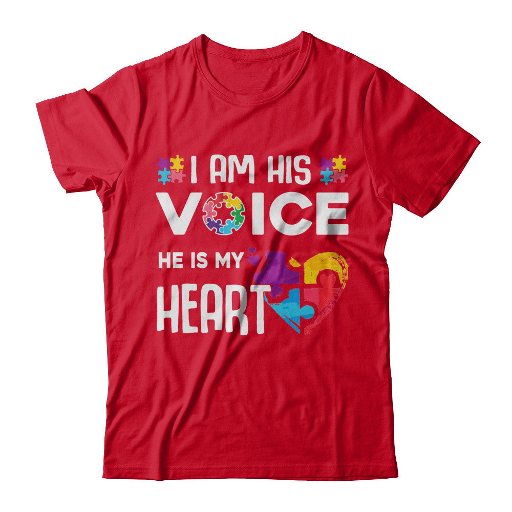 Autism Awareness I Am His Voice He Is My Heart Autism Mom T-Shirt & Hoodie | Teecentury.com