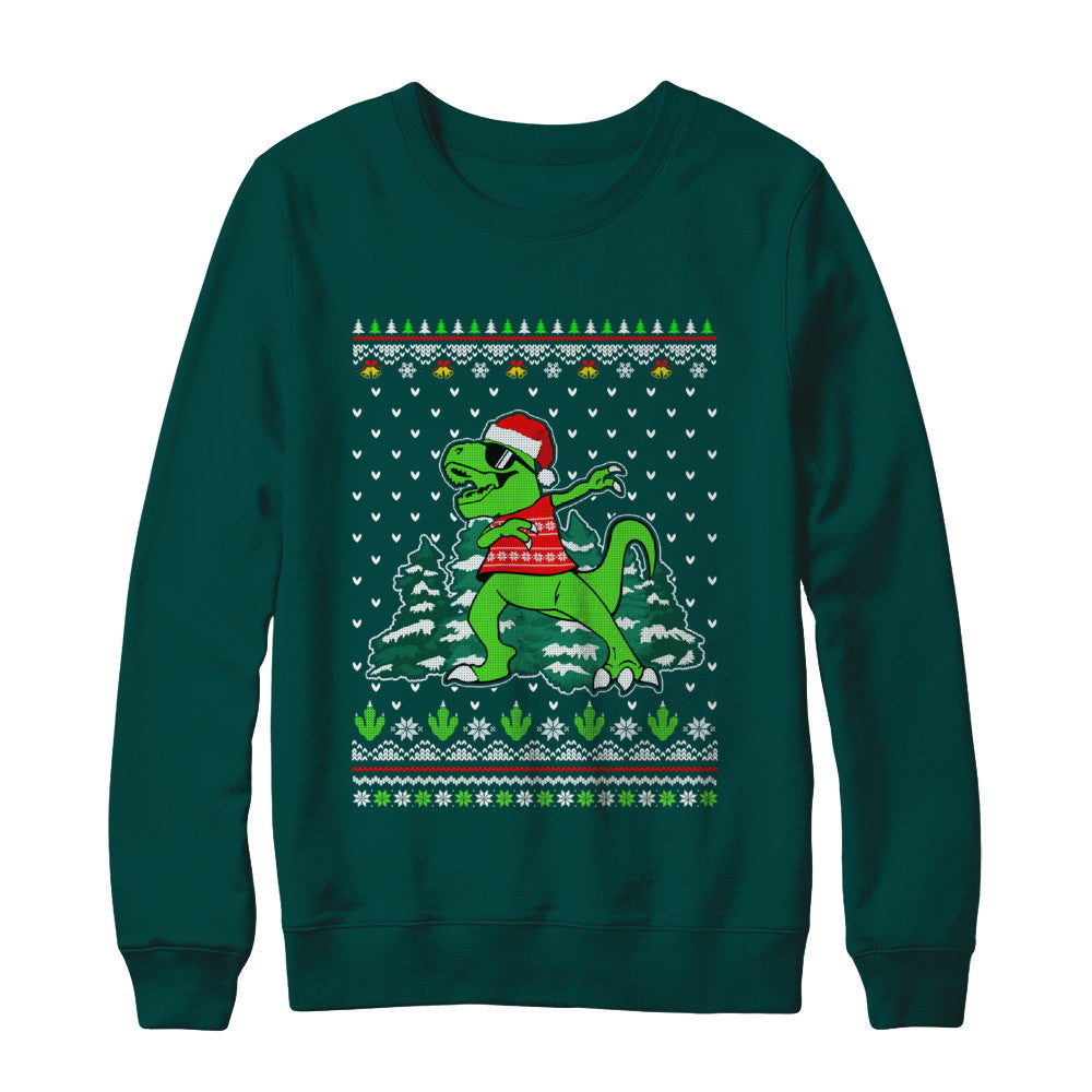 Funny Dab Dabbing Dinosaur Ugly Christmas Sweater Xmas T-Shirt & Sweatshirt | Teecentury.com