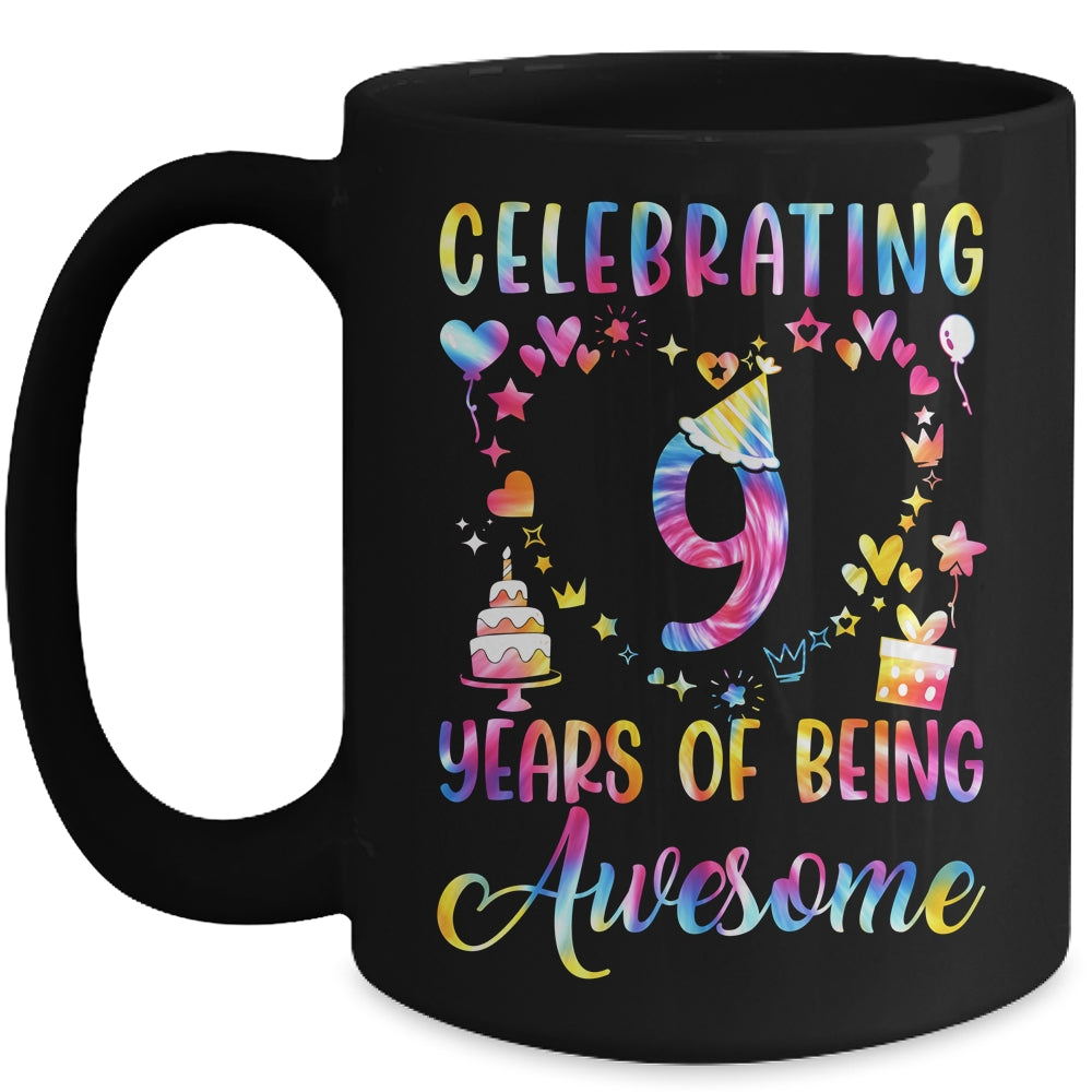 9 Years Of Being Awesome 9 Years Old 9th Birthday Tie Dye Mug | teecentury