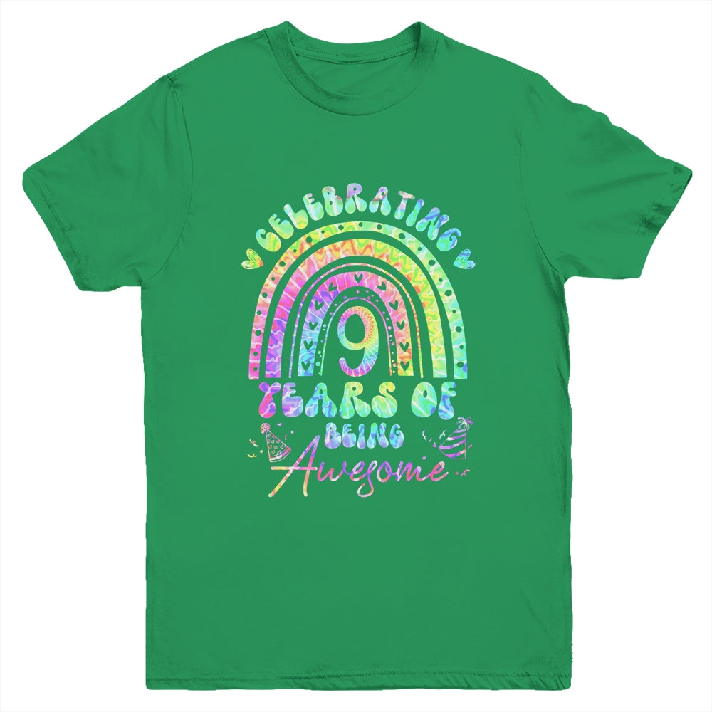 9 Years Of Being Awesome 9th Birthday Girl Tie Dye Youth Shirt | teecentury