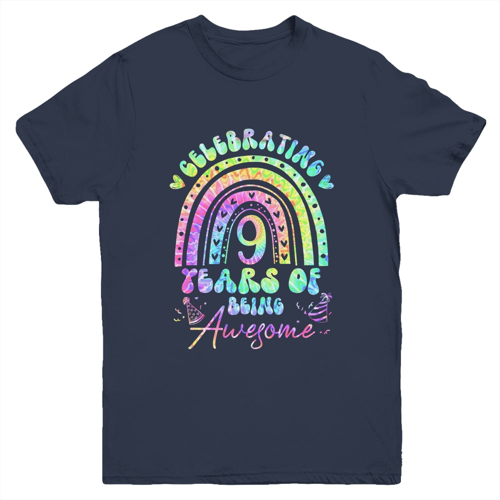 9 Years Of Being Awesome 9th Birthday Girl Tie Dye Youth Shirt | teecentury
