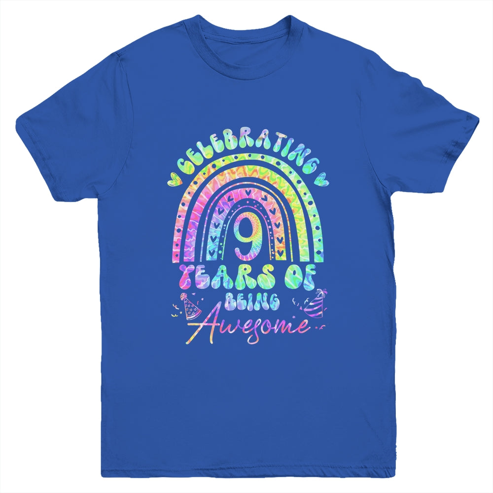 9 Years Of Being Awesome 9th Birthday Girl Tie Dye Youth Shirt | teecentury
