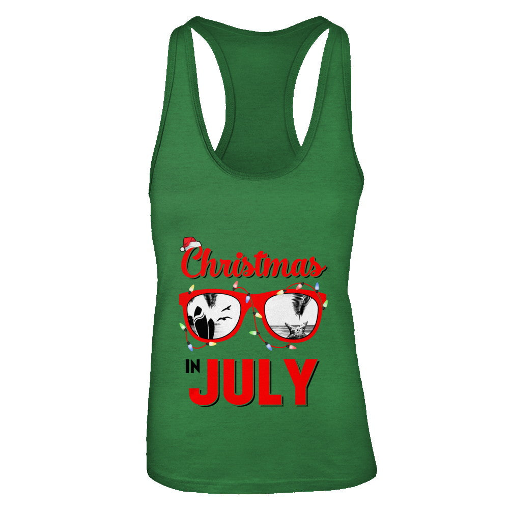July In Christmas Santa Hat Sunglasses Summer Vacation T-Shirt & Tank Top | Teecentury.com