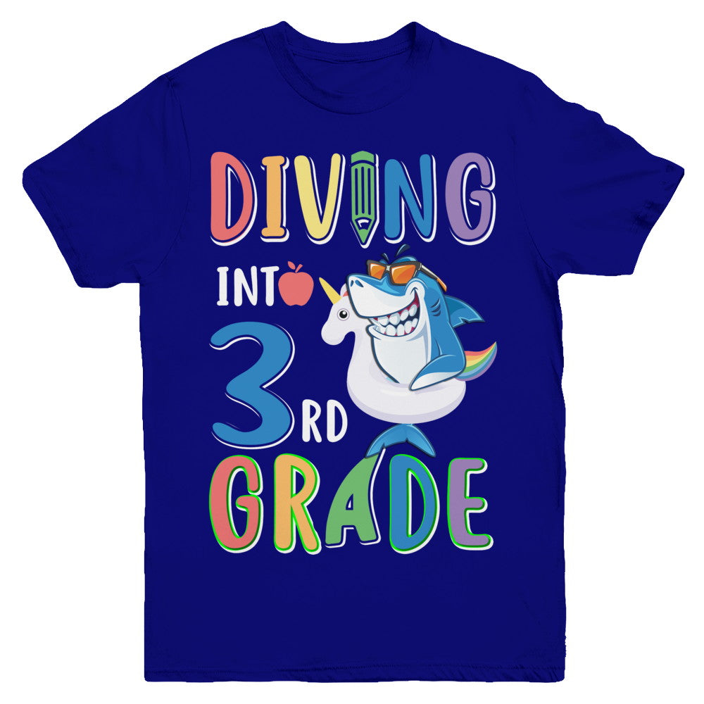 Diving Into 3rd Grade Back To School Shark Youth Youth Shirt | Teecentury.com