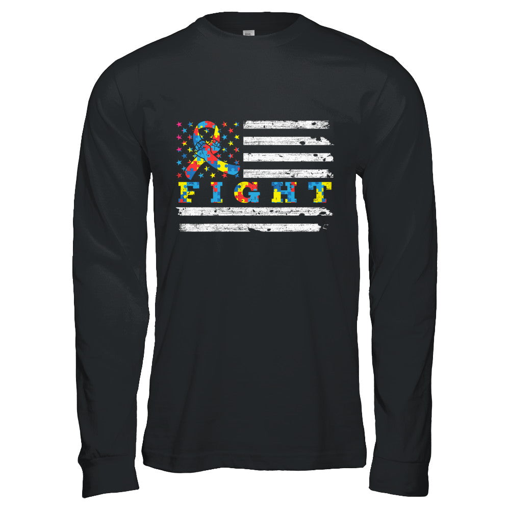 Fight Autism Ribbon US Flag Autism Awareness T-Shirt & Hoodie | Teecentury.com