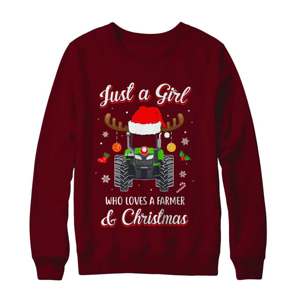 Just A Girl Who Loves A Farmer And Christmas T-Shirt & Sweatshirt | Teecentury.com