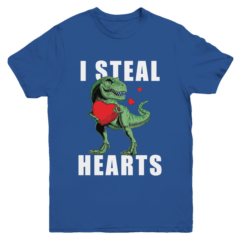 I Steal Hearts Funny Valentines Day Dinosaur T-Rex Boys Youth Youth Shirt | Teecentury.com