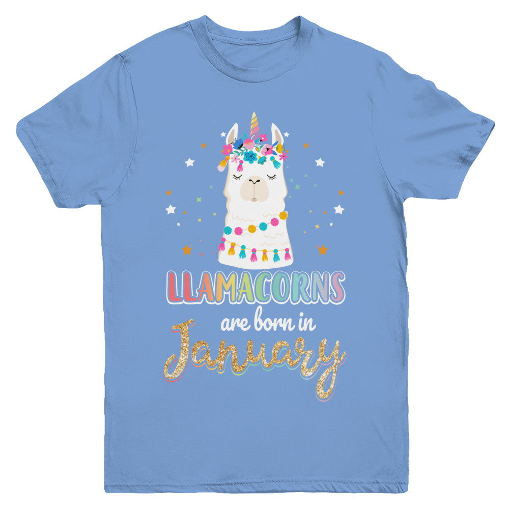 Llama Unicorn Llamacorns Born In January Birthday Gift Youth Youth Shirt | Teecentury.com