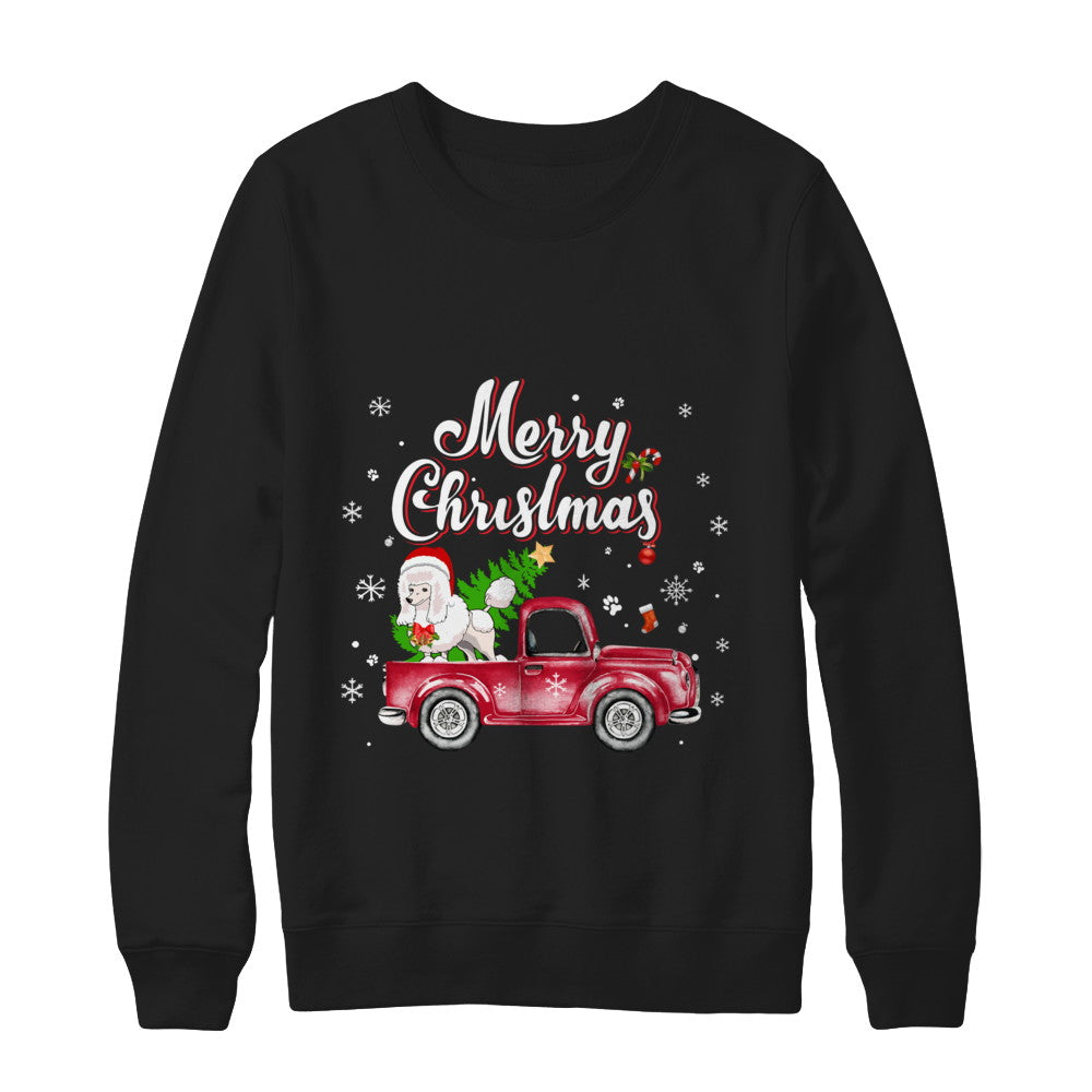Poodle Rides Red Truck Christmas Pajama T-Shirt & Sweatshirt | Teecentury.com