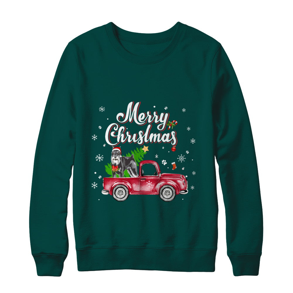 Schnauzer Rides Red Truck Christmas Pajama T-Shirt & Sweatshirt | Teecentury.com