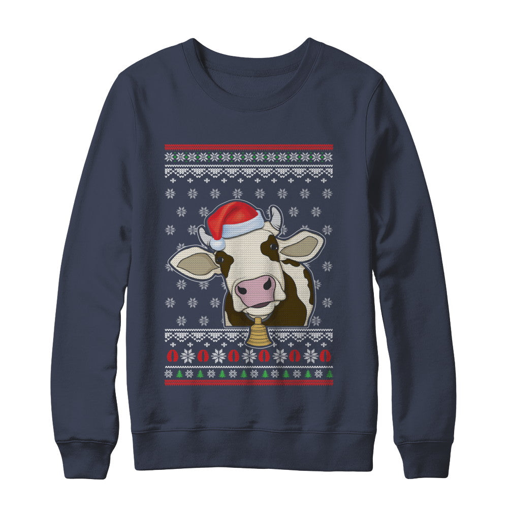 Pajamas Cow With Santa Hat Ugly Christmas Sweater T-Shirt & Sweatshirt | Teecentury.com