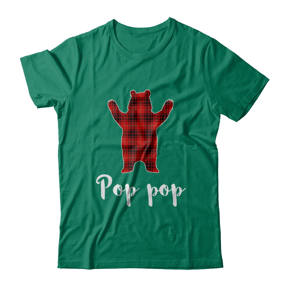 Red Pop Pop Bear Buffalo Plaid Family Christmas Pajamas T-Shirt & Sweatshirt | Teecentury.com