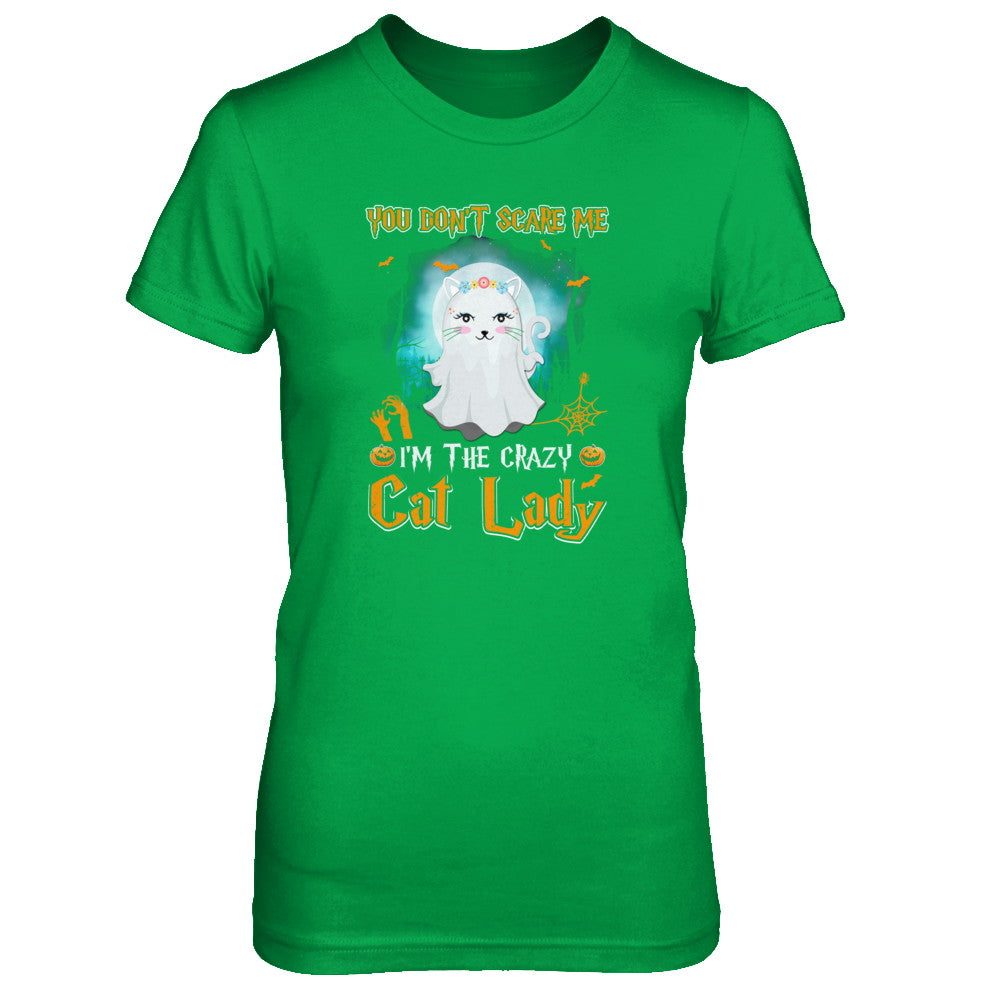 You Don't Scare Me I'm A Crazy Cat Lady Ghost Halloween T-Shirt & Tank Top | Teecentury.com