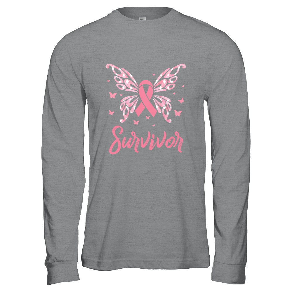 Pink Ribbon Butterfly Breast Cancer Survivor T-Shirt & Hoodie | Teecentury.com