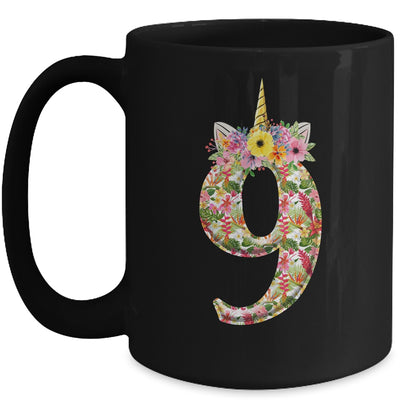 9th Birthday Girl 9 Years Old Awesome Unicorn Flower Mug Coffee Mug | Teecentury.com