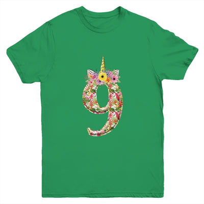 9th Birthday Girl 9 Years Old Awesome Unicorn Flower Youth Youth Shirt | Teecentury.com