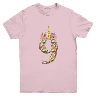 9th Birthday Girl 9 Years Old Awesome Unicorn Flower Youth Youth Shirt | Teecentury.com