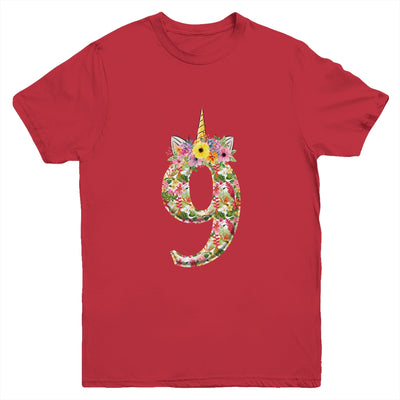 9th Birthday Girl 9 Years Old Awesome Unicorn Flower Youth Youth Shirt | Teecentury.com