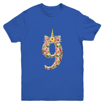 9th Birthday Girl 9 Years Old Awesome Unicorn Flower Youth Youth Shirt | Teecentury.com