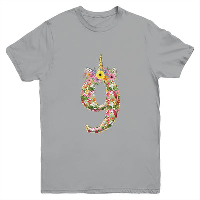 9th Birthday Girl 9 Years Old Awesome Unicorn Flower Youth Youth Shirt | Teecentury.com