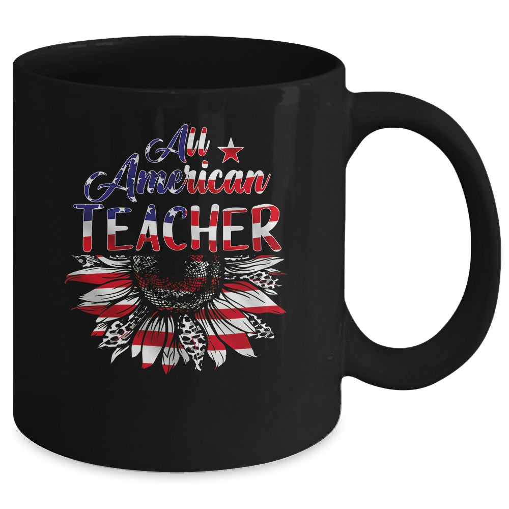 All American Teacher Sunflower American Flag 4th Of July Mug | teecentury