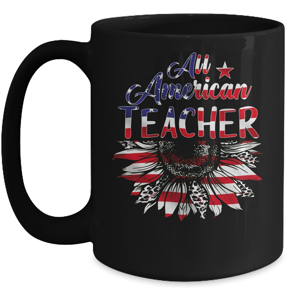 All American Teacher Sunflower American Flag 4th Of July Mug | teecentury