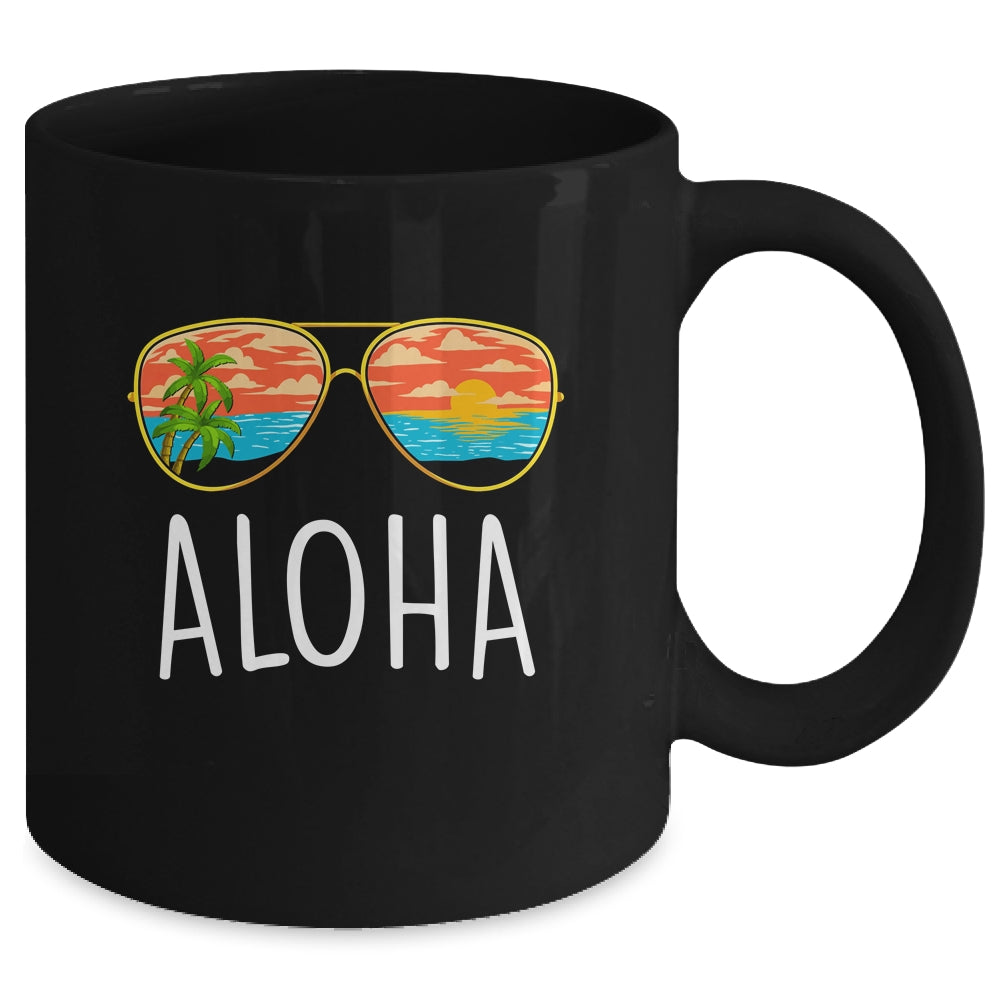 Aloha Hawaii Hawaiian Island Sunglasses Palm Trees Beach Mug | teecentury