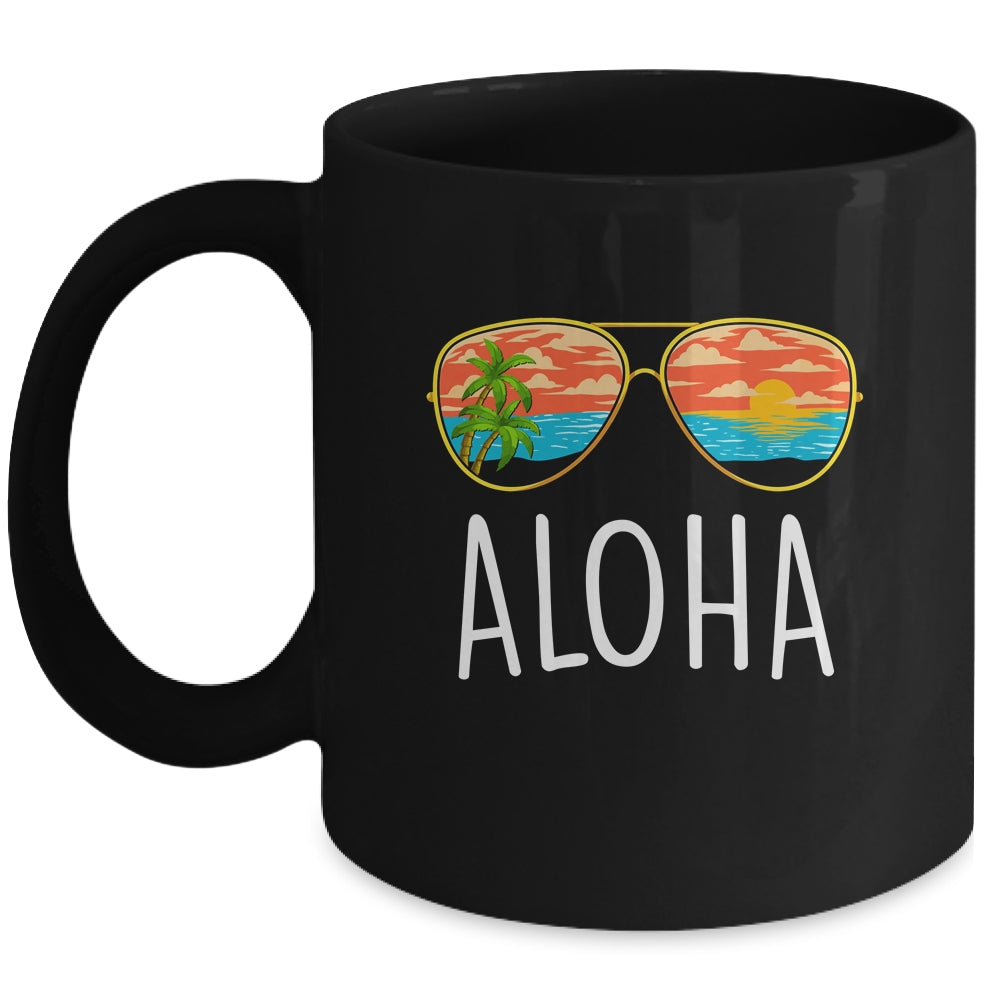 Aloha Hawaii Hawaiian Island Sunglasses Palm Trees Beach Mug | teecentury