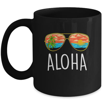 Aloha Hawaii Hawaiian Island Sunglasses Palm Trees Beach Mug | teecentury