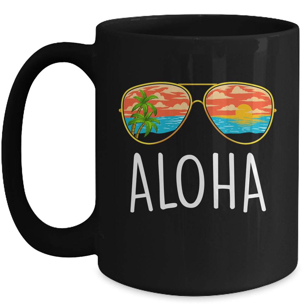 Aloha Hawaii Hawaiian Island Sunglasses Palm Trees Beach Mug | teecentury