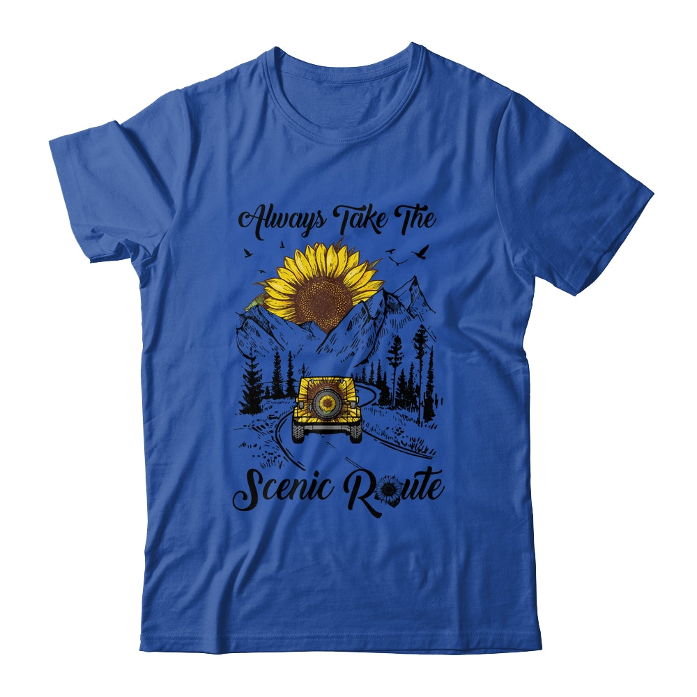 Always Take The Scenic Route Sunflower Camping Travel T-Shirt & Tank Top | Teecentury.com