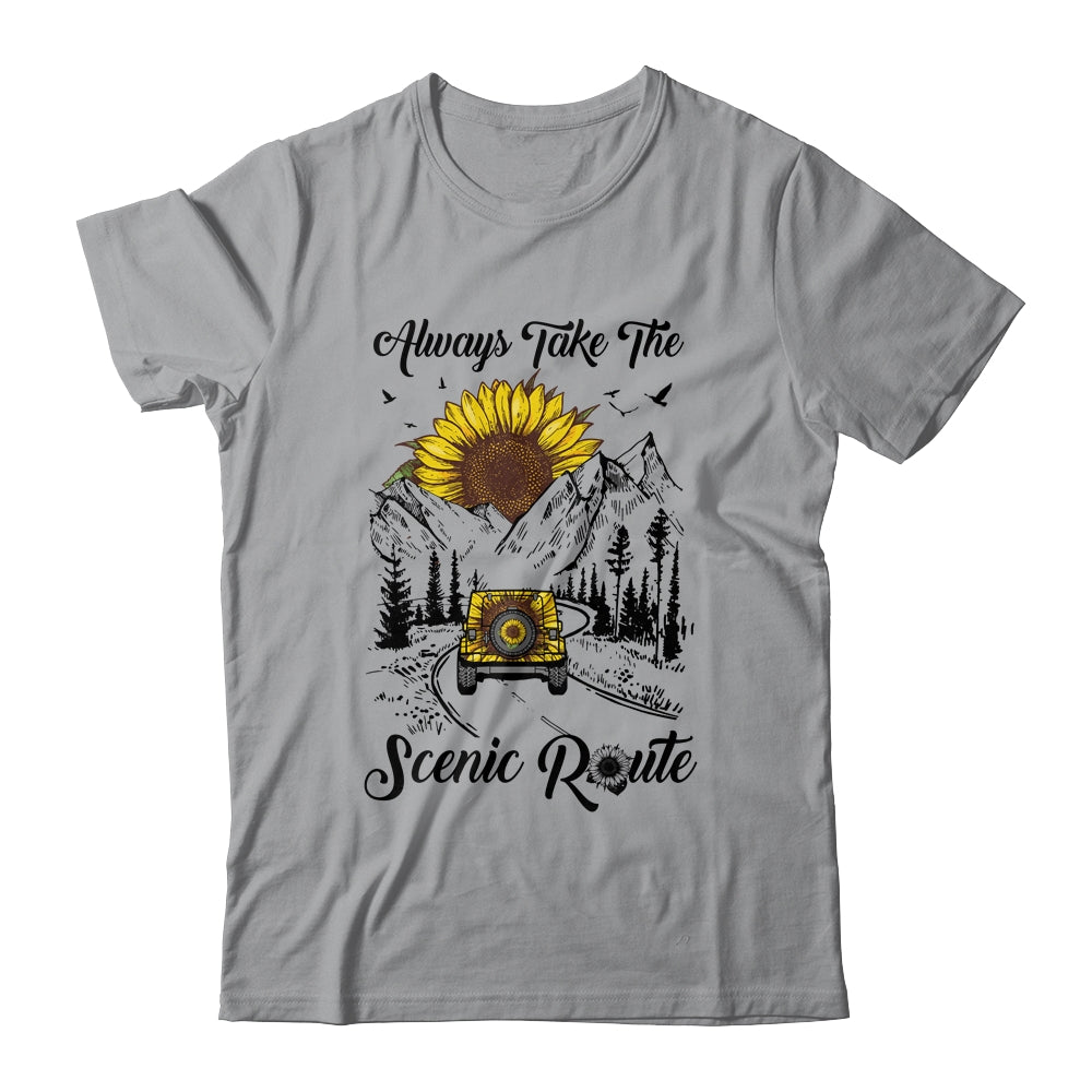 Always Take The Scenic Route Sunflower Camping Travel T-Shirt & Tank Top | Teecentury.com