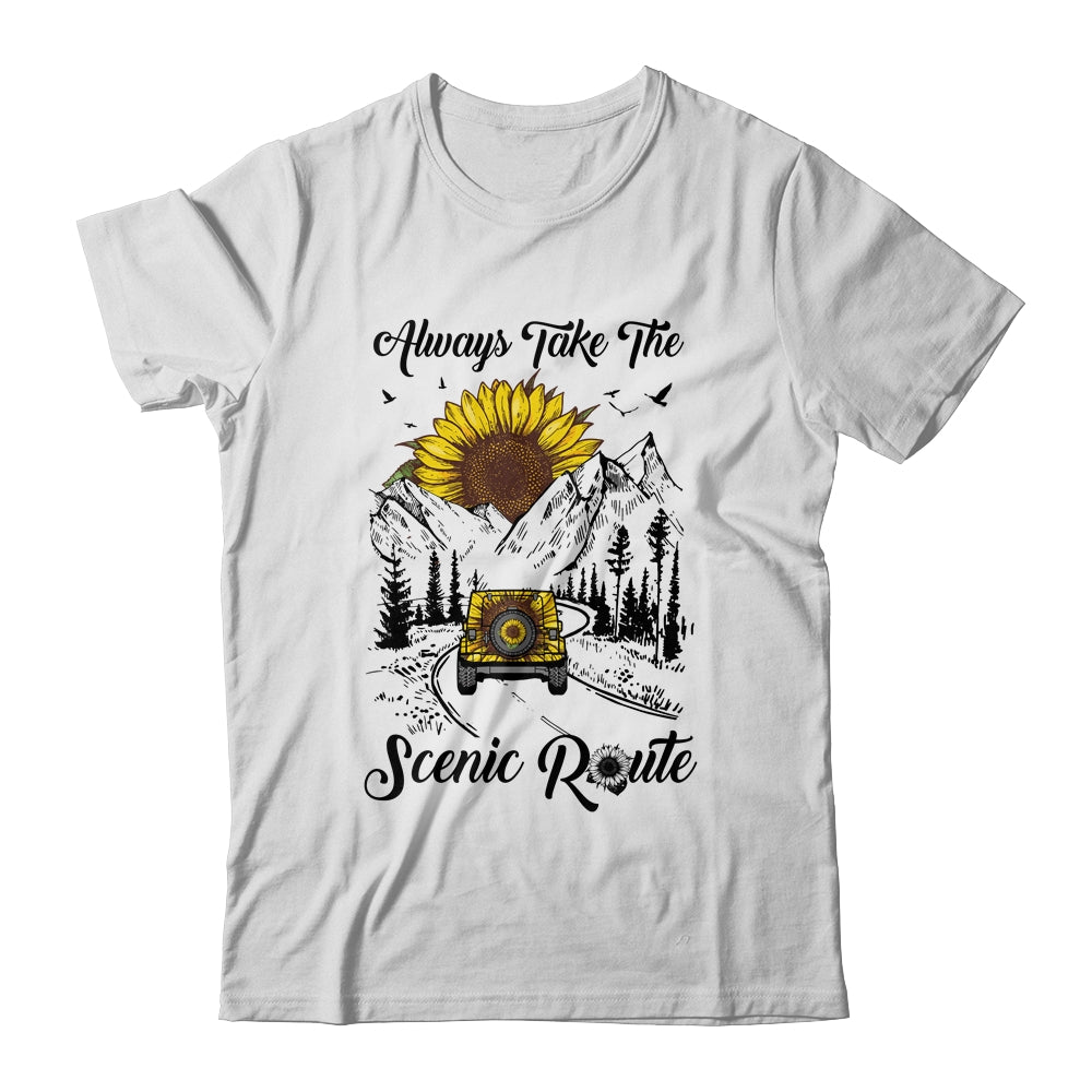 Always Take The Scenic Route Sunflower Camping Travel T-Shirt & Tank Top | Teecentury.com