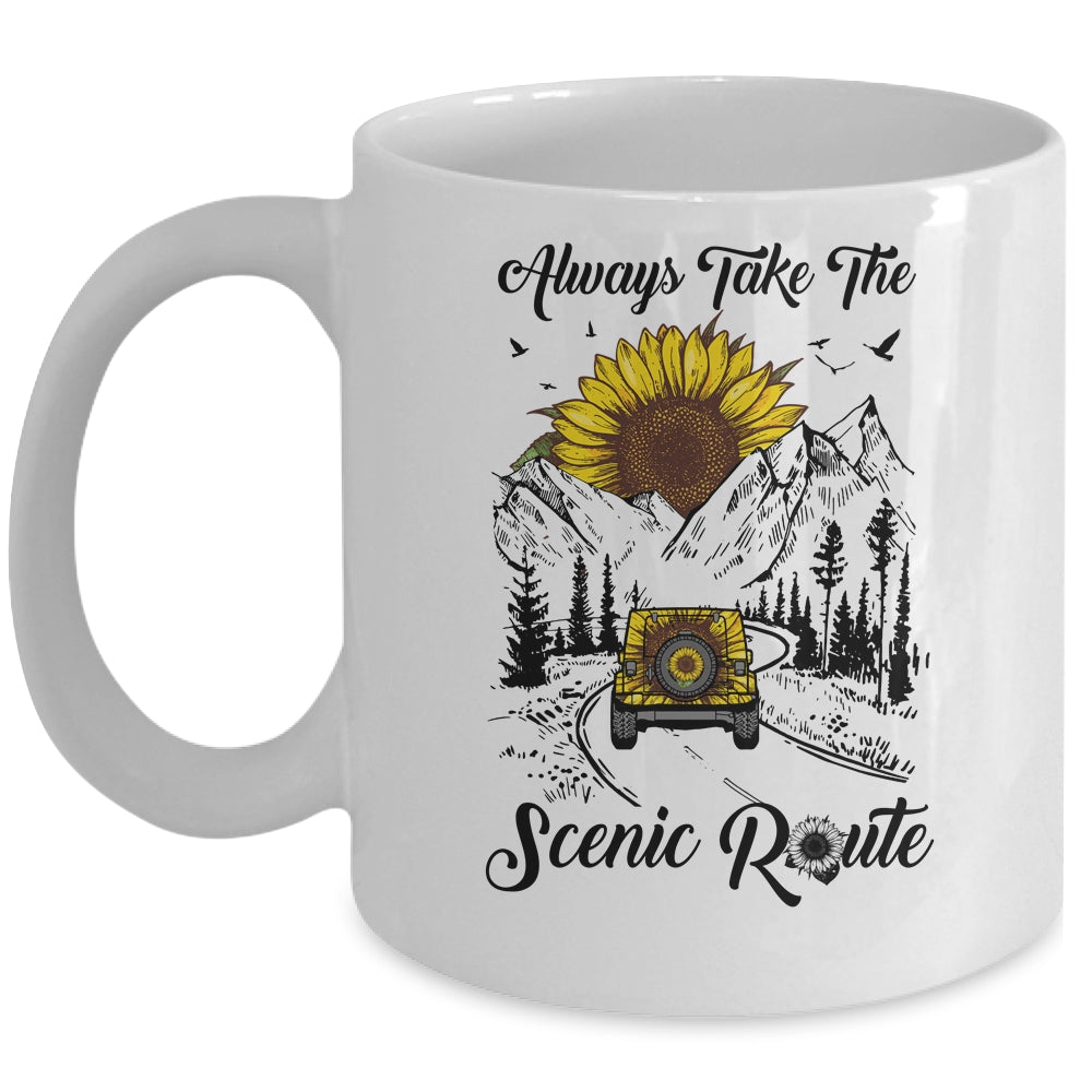 Always Take The Scenic Route Sunflower Camping Travel Mug Coffee Mug | Teecentury.com