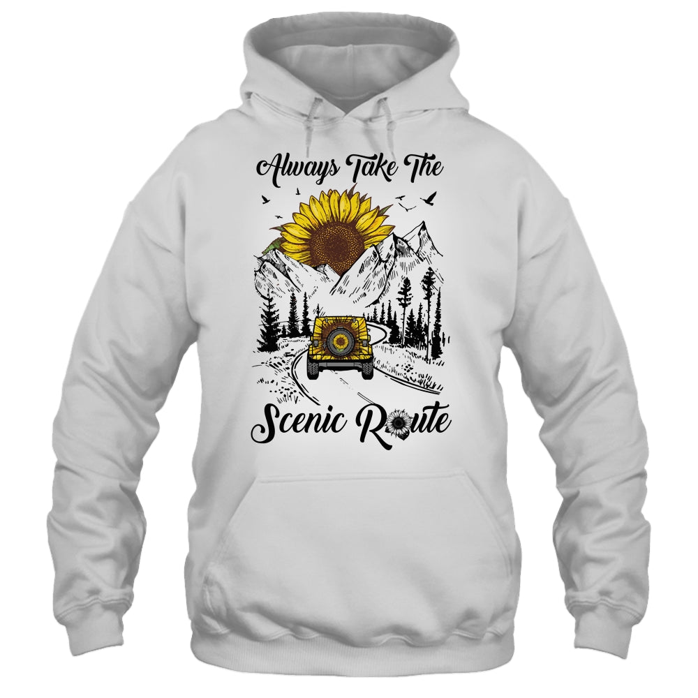 Always Take The Scenic Route Sunflower Camping Travel T-Shirt & Tank Top | Teecentury.com