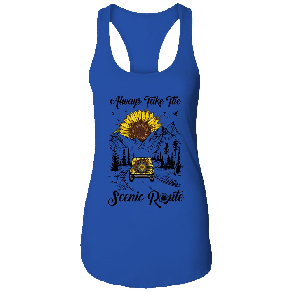 Always Take The Scenic Route Sunflower Camping Travel T-Shirt & Tank Top | Teecentury.com