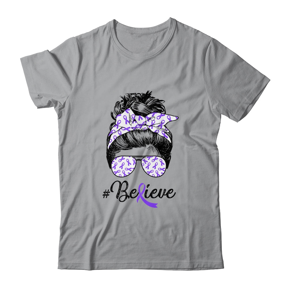 Alzheimer's Awareness Messy Bun Warrior Believe Purple T-Shirt & Tank Top | Teecentury.com