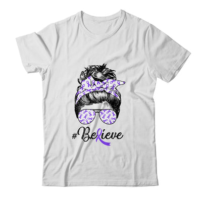 Alzheimer's Awareness Messy Bun Warrior Believe Purple T-Shirt & Tank Top | Teecentury.com