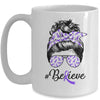 Alzheimer's Awareness Messy Bun Warrior Believe Purple Mug Coffee Mug | Teecentury.com