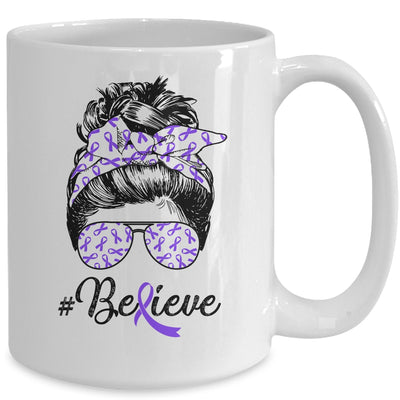 Alzheimer's Awareness Messy Bun Warrior Believe Purple Mug Coffee Mug | Teecentury.com