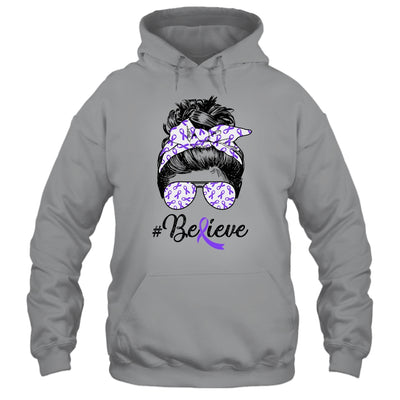 Alzheimer's Awareness Messy Bun Warrior Believe Purple T-Shirt & Tank Top | Teecentury.com