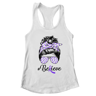 Alzheimer's Awareness Messy Bun Warrior Believe Purple T-Shirt & Tank Top | Teecentury.com