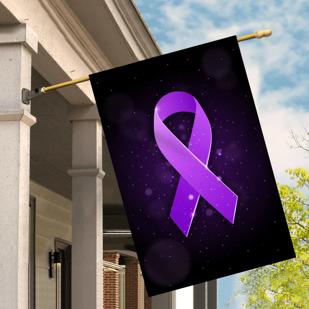 Alzheimer's Pancreatic Cystic Fibrosis Epilepsy Fibromyalgia Lupus Cancer Awareness Flag Purple Ribbon Flag | Teecentury.com