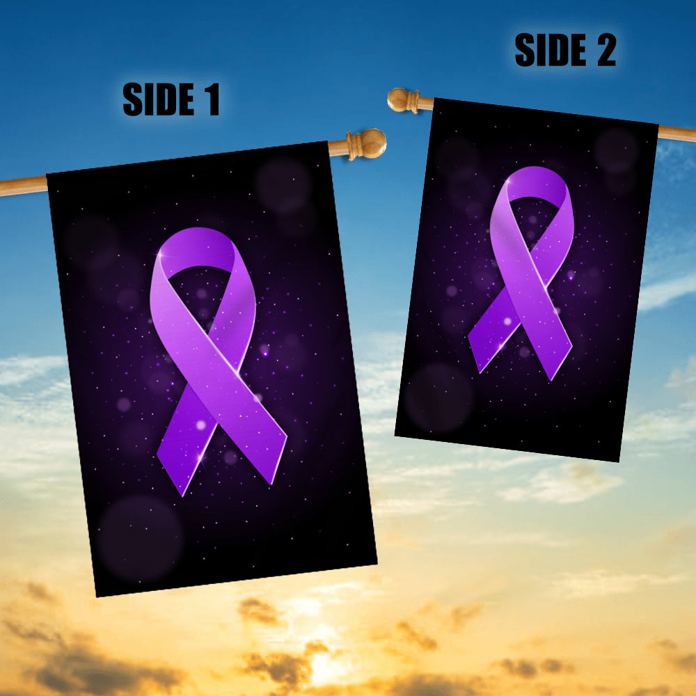 Alzheimer's Pancreatic Cystic Fibrosis Epilepsy Fibromyalgia Lupus Cancer Awareness Flag Purple Ribbon Flag | Teecentury.com