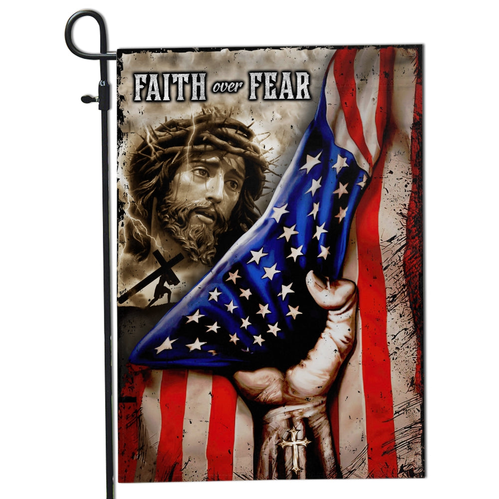 American Flag Faith Over Fear God Jesus Christian Flag | Teecentury.com