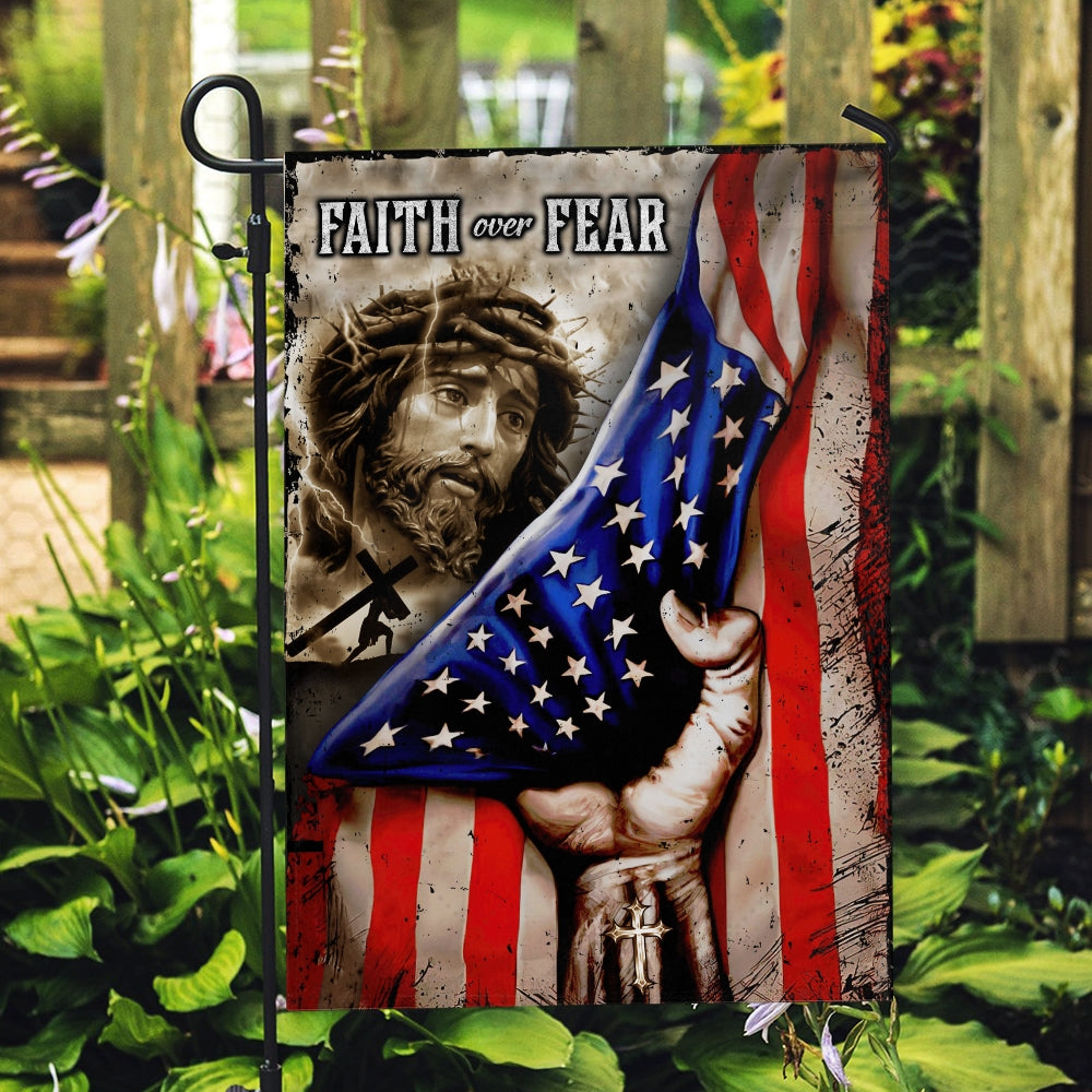 American Flag Faith Over Fear God Jesus Christian Flag | Teecentury.com