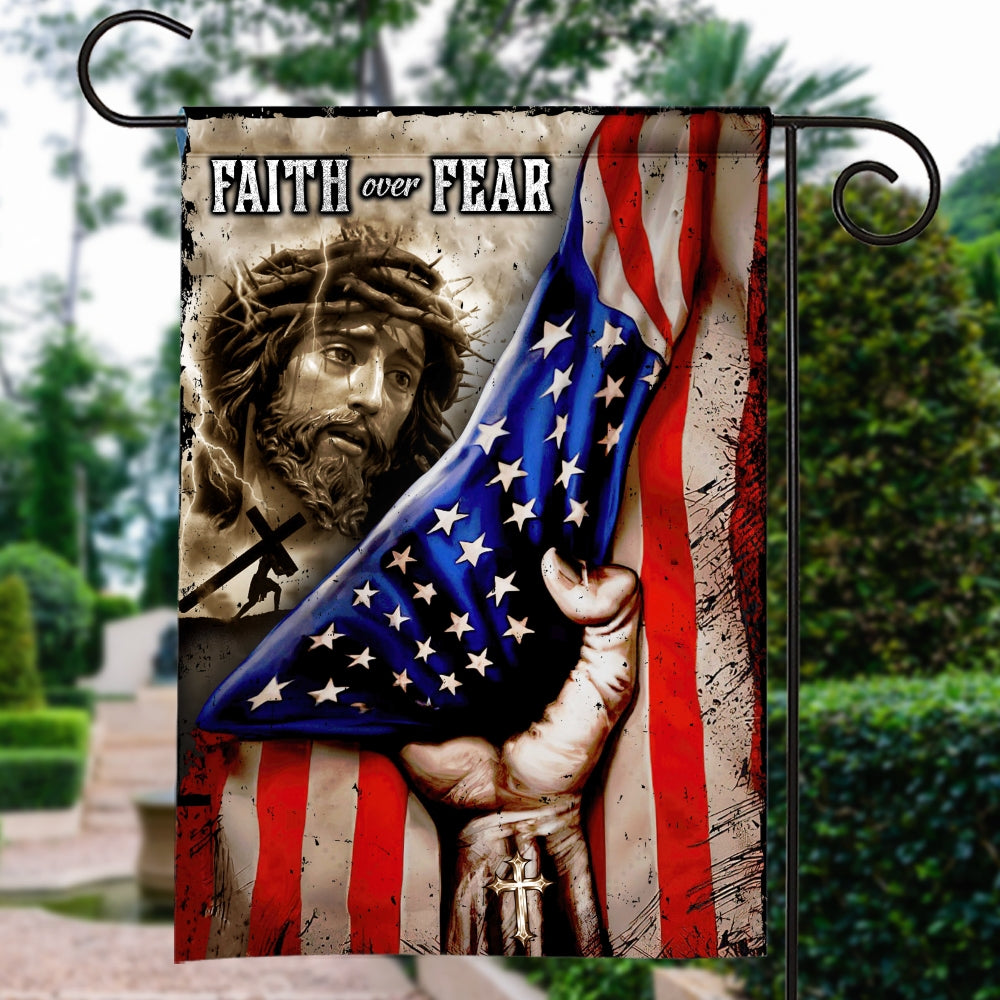 American Flag Faith Over Fear God Jesus Christian Flag | Teecentury.com