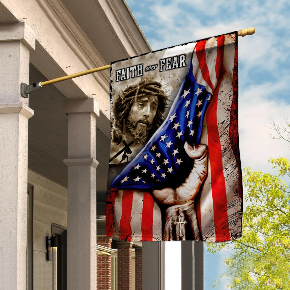 American Flag Faith Over Fear God Jesus Christian Flag | Teecentury.com