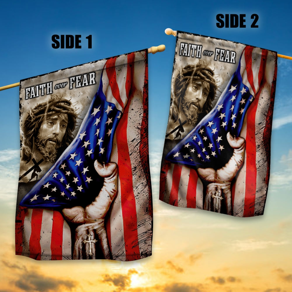 American Flag Faith Over Fear God Jesus Christian Flag | Teecentury.com