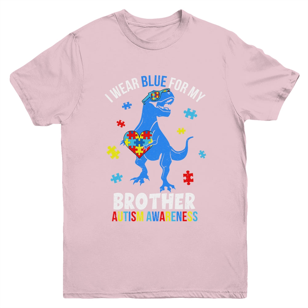 April I Wear Blue For Brother Dinosaur Autism Awareness Youth Shirt | teecentury